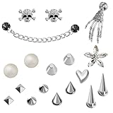 Pwsap 18PCS Fresco Punk Adornos de Zapatos con Cadena, Remache Spike Cono Esqueleto Encantos para Clog Sandalias, EMO Gótico Y2K CLOG Charms Accesorios, Moda Decoración del Zapato, Regalo de Fiesta