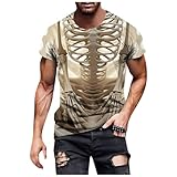 Camiseta 3D de calavera para hombre, camiseta deportiva con impresión 3D, manga corta, estampado retro, gótico, calavera, letras, cuello redondo, sudadera deportiva, O blanco., S