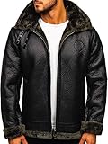 BOLF Hombre Chaqueta De Cuero Ecológico con Capucha Cierre De Cremallera Cuello Elevado Estilo Casual 88197 Negro L [4D4]