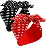 2 Bufandas Rojas para Mujeres Bufanda de Cabeza Retro de los años 1940 Diadema Bandana de Arco Negro Boho Diadema de Oreja de Conejo Vintage Accesorios para el Cabello de Niñas (Patrón de lunares)