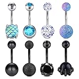 D.Bella 14G Piercing Ombligo 8 Uds Anillos de Vientre Calavera Mano Ombligo Barra de Acero Inoxidable Piercing de Ombligo Joyería para Mujeres