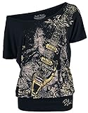 Rock Rebel by EMP Mujer Camiseta Suelta Negra con Estampado de Guitarra L