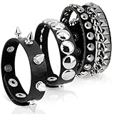 JAWUZ 3 Piezas Pulsera Punk Rock, Pulsera de Cuero con Tachuelas para Hombres y Mujeres, Pulsera Ancha Gótica para Conciertos, Fiestas y Cosplay