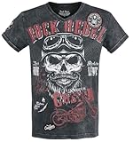 Rock Rebel by EMP Hombre Camiseta Negra con Cuello de Pico y Estampado L