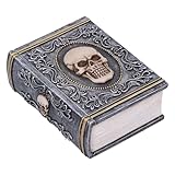 Nemesis Now Grimoire Treasure Box 11 cm, resina, gris, caja de accesorios de libro de calavera, regalo de terror, detalles dorados, tapa extraíble, fundido en la mejor resina, pintado a mano por