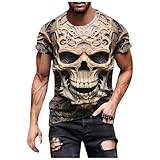 Camisetas para hombre de verano, manga corta, básica, cuello redondo, camisetas de camiseta con estampado 3D, con estampado de calavera, calavera, tatuaje, estampado tribal, camiseta de calavera