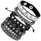 PEOVLVN 4 pulseras punk ocupadas unisex de piel punk pulsera de cuero negro gótico brazalete para festival de música / fiesta de disfraces, conciertos
