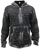 Shopoholic Fashion para hombre StoneWashed negro Hippie sudadera con capucha gótico Torn chaqueta negro negro Small