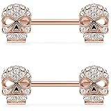 Lcolyoli Piercing de pezón de acero inoxidable 316L con forma de calavera, piercing para pezones, para mujeres y hombres, Metal Cristal, circonita cúbica,