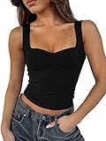 Sukiglam Camiseta Sin Mangas Mujer Verano Top Tirantes Sexy Plisado Bustier Cuello Corazón Chalecos Elásticas Slim Fit Y2k Crop Tank Tops Sin Espalda Blusas Casual Camisola Shirt Streetwear
