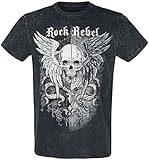 Rock Rebel by EMP Hombre Camiseta Negra con Estampado de Calaveras L