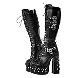 blingqeen Botas punk con plataforma con cordones para mujer, tacón de bloque, Negro , 44 EU