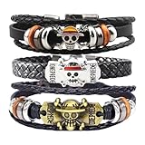 AYNKH Pulsera de cuero de 3 piezas, diseño de cabeza pirata, estilo punk rock, gótico, emo, para hombre y mujer, ajustable para niños y adultos, ideal para cumpleaños y Navidad