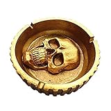 Wetour Cenicero Redondo diseño de Calavera Ashtray, de Resina, Vintage, para Interior y Exterior, diseño único, Negro y Dorado, Dorado