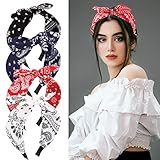 BETESSIN 4pcs Diademas para el Pelo Diadema Lazo Boho Paisley Mujer con Orejas de Conejo Diadema Vintage de Puntos con Nudo de Bowknot Turbante Banda Cinta Pelo Cabello para Mujer Chica, 12 * 6cm