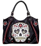 Bolso, diseño de cuero de imitación con calavera, color negro