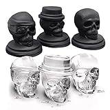 Molde de calavera para hielo, Smilatte Pop 3D, flexible, grande, redondo, con forma de bola de silicona, para whisky, fiesta, Halloween, paquete de 3, negro