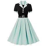 Tutukyle 50s Vintage Rockabilly Vestidos Damas Manga Corta Cuello en V Polka Dot Swing Vestido de Cóctel Retro Hepburn Estilo Falda Plisada Enagua Vestidos Vestido de Fiesta Vestido de Fiesta A-Line