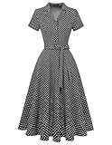 Wedtrend Vestido de té vintage para mujer, de manga corta, para cóctel, fiesta, trabajo, iglesia, vestido casual, Negro Pequeño Punto Blanco, S