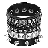 YUXIANLB Juego de 3 pulseras con tachuelas punk rock, pulseras con tachuelas de los años 80, accesorios de joyería gótica, pulsera ajustable, 1 Count (Pack of 3), Aleación de zinc, poliuretano, No es
