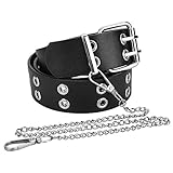 DECARETA Cinturón de Cuero Con Remache y Doble Agujero, Estilo Punk Rock Con Cadena, Decorativo Para Hombres y Mujeres, 3.8 * 110 cm
