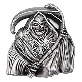 Longcreek Hebilla de cinturón con calavera para hombres, Hebilla de cinturón con calavera triste segador, Hebilla de cinturón con cabeza de calavera gótica, Hebilla de cinturón esqueleto de calavera