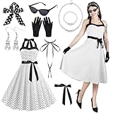 Vestido Rockabilly Mujer Rockabilly Vestidos Vestidos Pin Up Vestido Años 50 Polka Dot Swing Vestido de Cóctel con Gafas Diadema Disfraz Años 50 Mujer Vestido A-Line Prom Retro Fiesta de Carnaval