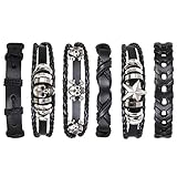 flintronic Pulsera de cuero, 6 piezas, ajustable, punk, trenzada, para hombres y mujeres, pulsera de cuerda, brazaletes vintage, serie envolvente, 18 centimeters, Cuero