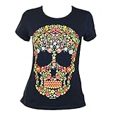 Micuari Camiseta con diseño Mexicano, Calavera Floral (S)