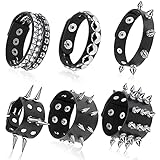 Hicarer 6 Piezas Pulseras de Punk con Tachuelas Pulsera de Remaches Brazalete con Remaches de Cuero