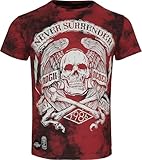 Rock Rebel by EMP Hombre Camiseta roja y Negra Never Surrender con Calavera en Efecto Batik M