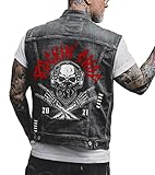 Chaleco de Mezclilla Punk con Patrones de Calavera para Hombre, Chaleco de Carreras de Motos, Chaqueta Vaquera sin Mangas con Solapa Estampada con Letras a la Moda