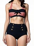 Bslingerie® - Camiseta retro de cintura alta para mujer, rojo rayado, S