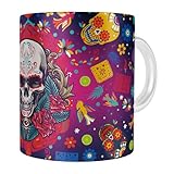 Sublime Corp. Tazas con diseños de calaveras mexicanas, tazas con diseños de catrinas, tazas de café del día de los muertos (7)