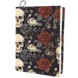 CRASPIRE Fundas para Libros con Diseño de Calavera de 9.8 x 15.8 Pulgada Elásticas de Tela Negra Lavables Y Reutilizables con Diseño de Esqueleto de Halloween Y Rosas Grandes Protectores Adecuadas