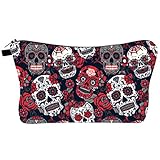 FRCOLOR Bolsa de Maquillaje de Flores de Calavera Bolsa de Cosméticos de Calavera Pequeña Bolsa de Maquillaje Bolsa de Viaje Bolsa de Almacenamiento de Maquillaje Organizador de Artículos