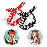 Diadema de Lunares, 2 Piezas Redonda Bandana Con Nudo de Lazos Pelo Negro y Rojo Pañuelos Cabeza de Turbante Cinta Pelo de Alambre Vintage para Mujer y Niñas