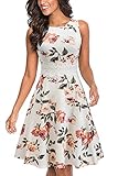 HOMEYEE Vestido de cóctel sin Mangas Bordado de la Vendimia de Las Mujeres UKA079 (M, Blanco + Floral)