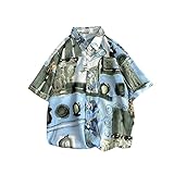 Camisa de Playa Hawaiana Camisa de Manga Corta para Parejas Camisa caída Camisa con Solapa de Bolsillo con Estampado Digital Blusas De Damas(#02-Azul,3XL)