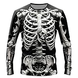 Camiseta de manga larga para hombre, estampado de calavera, esqueleto, camiseta de manga larga, camiseta de esqueleto de gran tamaño, camiseta deportiva 3D, impresión digital creativa, disfraz de