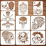 FINGERINSPIRE 10 plantillas de pulverización de calavera de 21 x 29,7 cm, 30 x 30 cm, diseño de cuervos y vampiros, plantilla grande reutilizable con temática de terror, plantillas grandes para