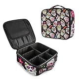 Bolsa de maquillaje profesional con diseño de calaveras florales, organizador de cosméticos portátil para maquillaje, neceser de viaje para mujer