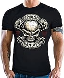 Gasoline Bandit Camiseta de motorista con diseño de calavera de pistón, Negro , L