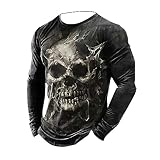 Gefomuofe Camiseta de manga larga para hombre, diseño de calavera, manga larga, vintage, de algodón, simple, informal, para negocios, novedad, primavera, diseño de letras, E negro., XXXXXL