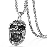 OIDEA Collar para hombre con colgante de calavera: cadena gótica de acero inoxidable con alas de ángel, punk, rock, calavera, regalo para hombres y niños, Acero inoxidable