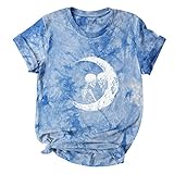 Camisetas de manga corta con diseño de esqueleto y luna para adolescentes, 7N, azul real, L