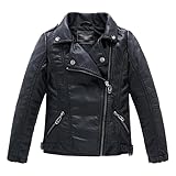 Lengender Chaqueta Piel Sintética Niño Niña - Abrigo Imitación Cuero - Chaqueta Biker Infantil (Negro, 140)