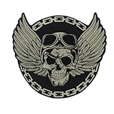 Parche de alas de calavera, parches de calavera grandes para chaquetas de motociclista, apliques bordados de esqueleto, parche de calavera punk (dorado)