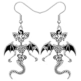 DUOWEI Pendientes de gato de calavera de huesos de sirena negros de Halloween, joyería colgante de gatos extraños de acrílico para mujeres, adolescentes y niñas, regalos, Acrílico