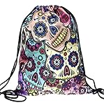 PREMYO Bolsa de Cuerdas Saco de Gimnasio Deporte Mochila Mujer Hombre con Impresión Cráneo Motivo Gracioso Práctico Cómodo Cordón Robusto